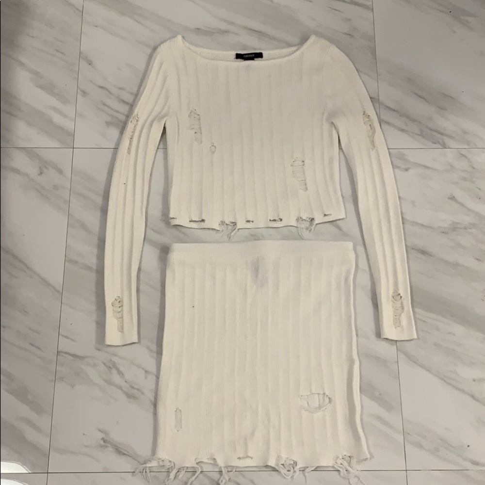 Knit Distressed Sweater Skirt Set